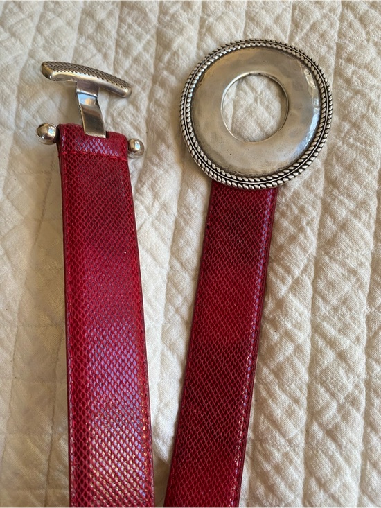 VTG Western Festival Red Snakeskin Leather Statement Belt Silver Oval Toggle XL main image 11